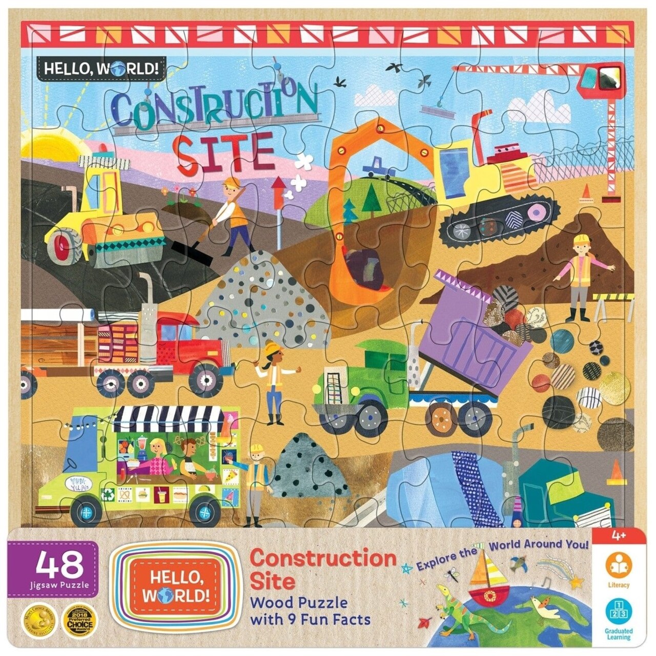 Masterpieces 48 Piece Wooden Jigsaw Puzzle Construction Site Fun Facts 11X11